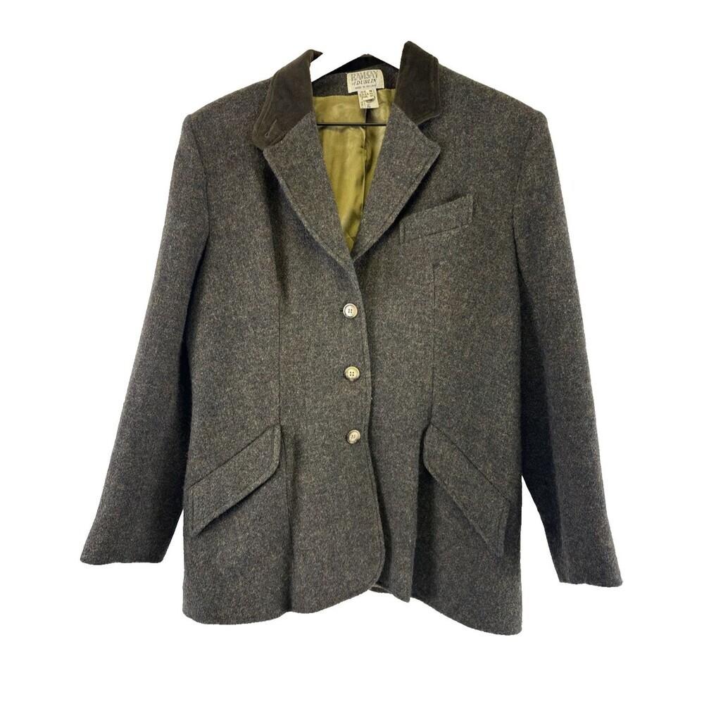 Ramsay of Dublin Wool Blazer Jacket Brown Button Collar Pocket Ireland Women 14